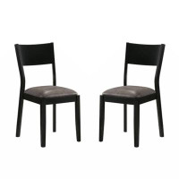 Red Barrel Studio Set Of 2 Padded Leatherette Dining Chairs In Black And Grey Finish