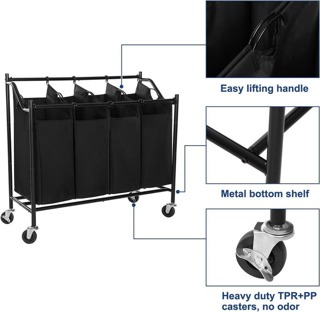 NEW 4 SECTION ROLLING LAUNDRY CART HAMPER RLS90H in Other in Alberta - Image 4