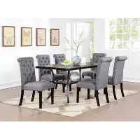 Red Barrel Studio Classic Dining Room Furniture Natural Wooden Rectangle Top Dining Table 6X Side Chairs Charcoal Fabric
