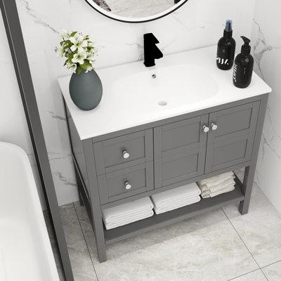 TOLOYE Meuble-lavabo de salle de bain en bois massif avec tiroirs à fermeture en douceur et lavabo in Bathwares in Québec