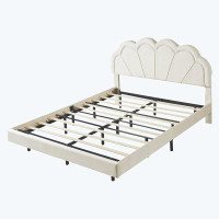 Wrought Studio Upholstered Smart LED Bed Frame with Elegant Flowers Headboard and Wooden Slats Support