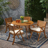 Gracie Oaks Cotswald Round 4 - Person 47.25" Long Acacia Dining Set with Cushions