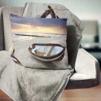 East Urban Home Beach Boat on Beautiful Sunrise Seashore Pillow
