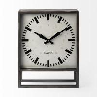 Red Barrel Studio Square Grey Metal Desk  Table Clock With Simple White And Black Clock Face