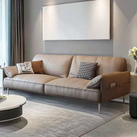 HOUZE 69.29" Khaki Genuine Leather Standard Sofa cushion couch