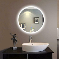 24 x 24 Inch Round LED Bathroom Silvered Mirror with Touch Button