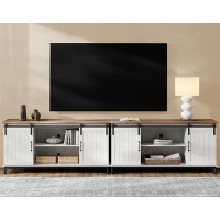 Fitueyes 2-In-1 Piece Farmhouse Sliding Entertainment Centre With Adjustable Shelves&Metal Legs,58 Inch
