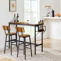 17 Stories Bar Table Set With Two Stools And A Wine Bottle Storage Rack