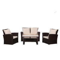 ExpressThrough 4-Pieces Outdoor Patio Furniture Set  PE Rattan Wicker
