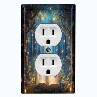 WorldAcc Metal Light Switch Plate Outlet Cover (Magical Ancient Book Forest Butterfly - Single Duplex)