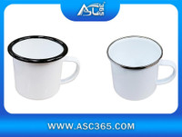 1Pc 12 oz Fine Enamel Cup Black Lip or Silver Lip Tea Coffee Drinking Sublimation Mug Heat Press Transfer 000993/000994