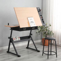 Inbox Zero Drafting Draft Desk With Stool And Drawer, Adjustable Drawing Table
