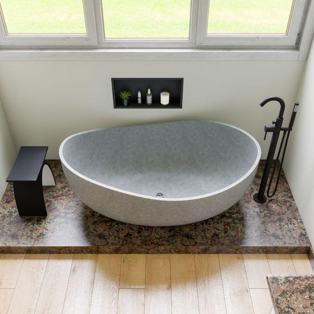 63x38 Solid Concrete Gray Matte Oval Bathtub, W Center Drain ( NO Overflow ) - ABCO63TUB dans Plomberie, éviers, toilettes et bains - Image 2