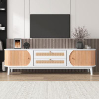 George Oliver Modern Farmhouse Rattan TV Stand: Solid Wood Legs, Media Console and Entertainment Center