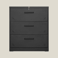 Inbox Zero 3 Drawer Lateral Filing Cabinet, Black