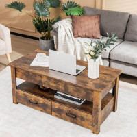 Millwood Pines Lift Top Coffee Table With 2 Storage Drawers And Hidden Compartment