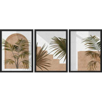 IDEA4WALL IDEA4WALL Framed Abstract Geometric Wall Art, Set Of 3 Mid-Century Palm Leaf, Fan Leaf, Desert Plants Wall Dec