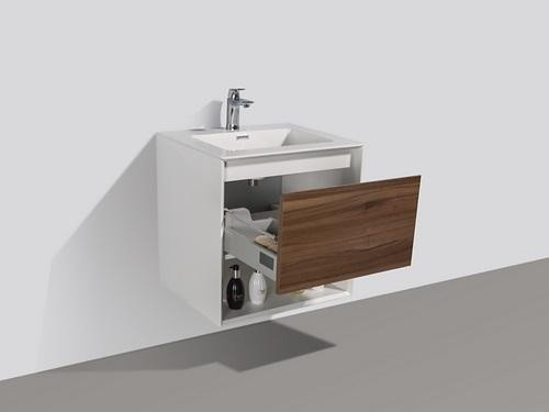 24, 30 & 36 Inch Assembled Floating Walnut Vanity w Cultured Stone White Sink w Single Hole & Soft-closing Hardware  TBP in Cabinets & Countertops in Alberta - Image 2