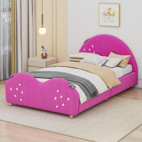 Cosmic Twin Size Upholstered Platform Bed With Strawberry Shaped Headboard And Footboard