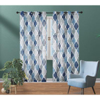 Winston Porter Rings Semi Sheer Window Curtains Moroccan Tile Print Panels Geometric Linen Textured Grommet Drapes For B