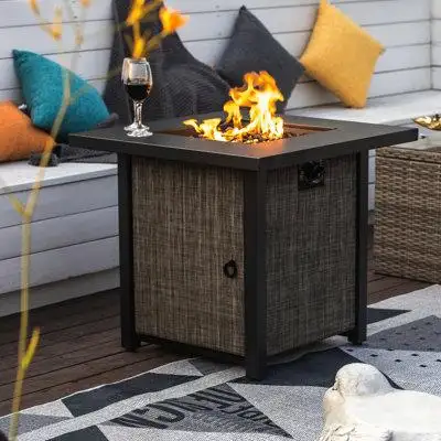 Ebern Designs 24" H x 27" W Textilene Propane Fire Pit Table with Lid, Weather Cover