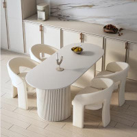 Orren Ellis Light Luxury Cream Wind Rock Board White Modern Table and Chair Combination