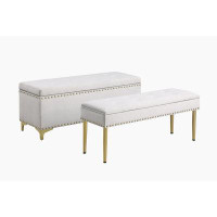 Rosdorf Park Large Storage Benches Set, Nailhead Trim 2 In 1 Combination Benches, Tufted Velvet Benches With Gold Leg Fo