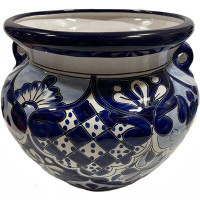 Bungalow Rose Indoors/Outdoors Handmade Small-Sized Zacan Mexican Colours Talavera Ceramic Garden Pot