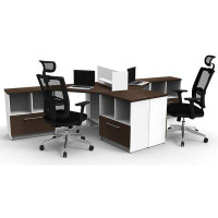 Inbox Zero Office Reception Centre Desks Furniture Group 7Pc Contemporary White/Espresso Colour. Purchase Is For Furnitu