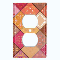 WorldAcc Metal Light Switch Plate Outlet Cover (Vintage Red Elegant Diagonal Pattern - Single Toggle)