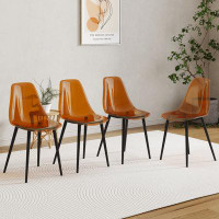 George Oliver Golden Brown Minimalist Dining Chairs 4-piece Set - Armless, Crystal Plastic With Black Metal Legs, Nordic