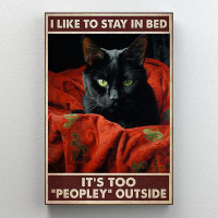 Trinx Black Cat I Like To Stay In Bed - 1 Piece Rectangle Graphic Art Print On Wrapped Canvas