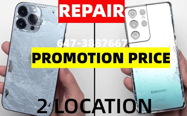 ( 2 LOCATION REPAIR ) Phone screen REPAIR ON SALE, Samsung+iPad+iWatch Broken screen, LCD, battery, charging, back glass in Cell Phone Services in Mississauga / Peel Region
