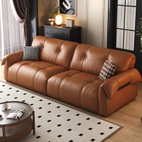 Fortuna Femme 85.83"Orange Genuine Leather Modular Sofa cushion couch