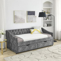 Wildon Home® Full Size Daybed With Drawers Upholstered Tufted Sofa Bed, With Button On Back And Copper Nail On Waved Sha
