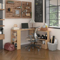 antfurniture Homcom L-shaped Corner Desk: 360 Degree Rotating, Maple - With Storage Shelves For A Versatile Home Office