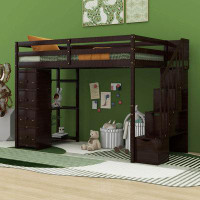 Harriet Bee Hazeghi Twin Size Loft Bed with Storage Drawers and Stairs