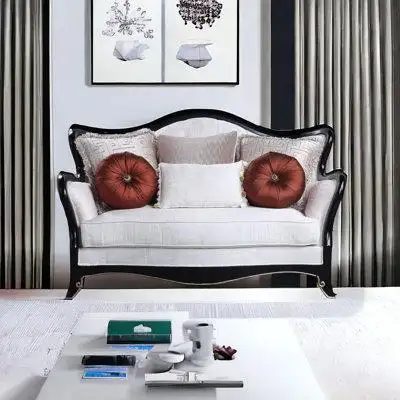 TODAY DECOR TDC 66" Beige And Black Cotton Blend Loveseat and Toss Pillows