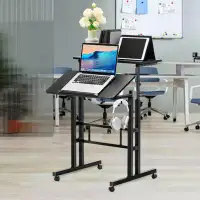 Inbox Zero Wrought Studio™ Height Adjustable Desk With Wheels, Rolling Laptop Table And Tiltable Desktop
