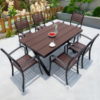 Wildon Home® Outdoor Plastic Wood Dining Table and Chair Set, 6-chairs