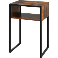 17 Stories 17 Storeys Industrial Side Table, Small End Table With Open Storage Compartment And Metal Frame, Wood Bedside