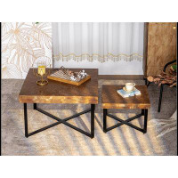 MR 31.3"Modern Retro Splicing Square Coffee Table , Fir Wood Table Top  (Set of 2 pcs ) WQLY322-W757136705