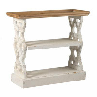 Ophelia & Co. 35.5" X 14" X 32" Distressed White And Natural Wood Shelf Tray, French Country Console Table