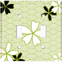 WorldAcc Metal Light Switch Plate Outlet Cover (Japanese Pattern Flower Green   - Single Toggle)