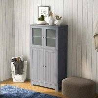 Rebrilliant Bathroom Floor Storage Cabinet Kitchen Cupboard With Doors&Adjustable Shelf Grey