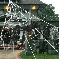 The Holiday Aisle® Spider Web Halloween Decoration, 236" Spider Web+ 50" Giant Spider Decorations Fake Spider With Trian