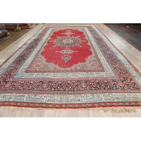 Isabelline One-of-a-Kind Azeemah Hand-Knotted 1920s Dorokhsh Red/Blue 9'10" x 17'8" Wool Area Rug