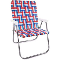 Arlmont & Co. Lawn Chair USA | Folding Aluminum Webbed Chair for Camping & Beach | Magnum-Old Glory with White Arm