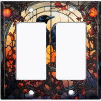 WorldAcc Metal Light Switch Plate Outlet Cover (Halloween Spooky Raven Birds - Double Rocker)