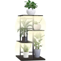 Arlmont & Co. Metal Plant Stand with Grow Lights Multiple Flower Planter Pot Holder Shelf Rack Display